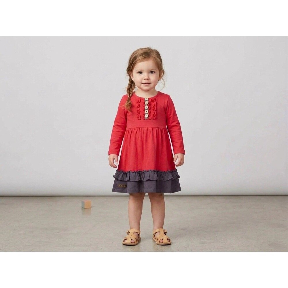 Matilda Jane Toddler Red Ruffle Dress Size 2T Cottagecore Boho Wood Button